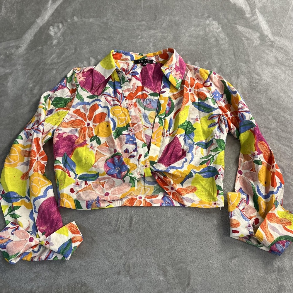 Cropped Floral Collared Blouse in Multicolor